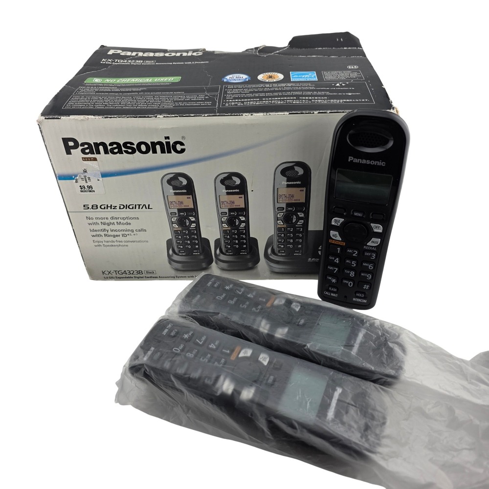 Panasonic Cordless Phone System KX-TG4323B 3 Handsets Black 5.8 ghz Excellent